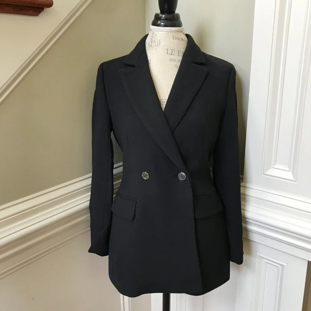NWT JCrew Evening Blazer Jacket Womens 4 Black Italian Double Cloth Wool BM426